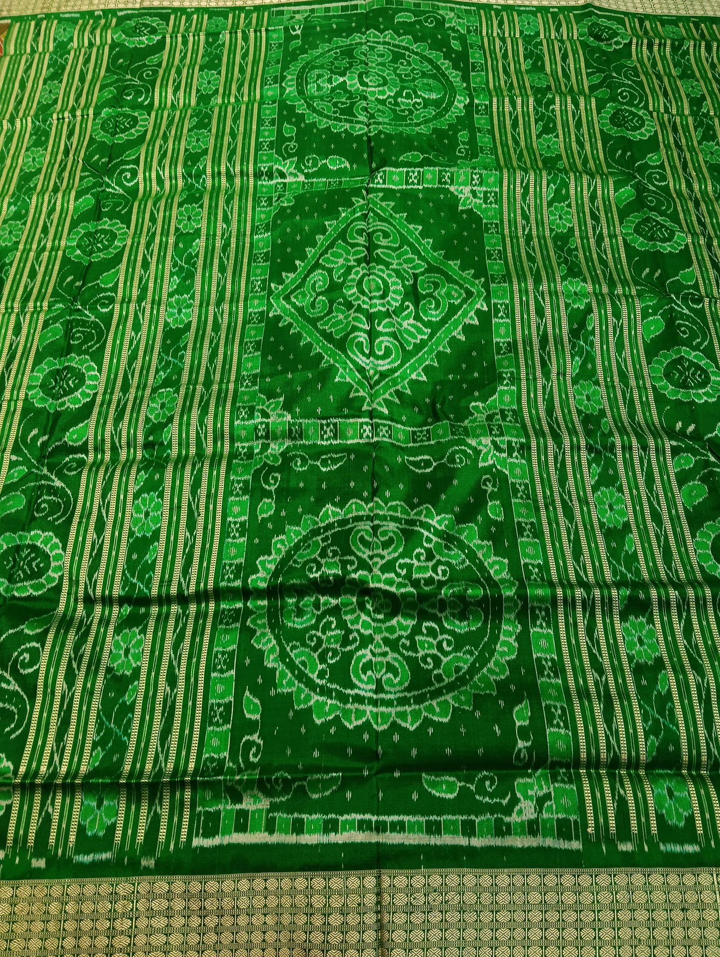 Red green sambalpuri silk saree (3770) - Tilottama