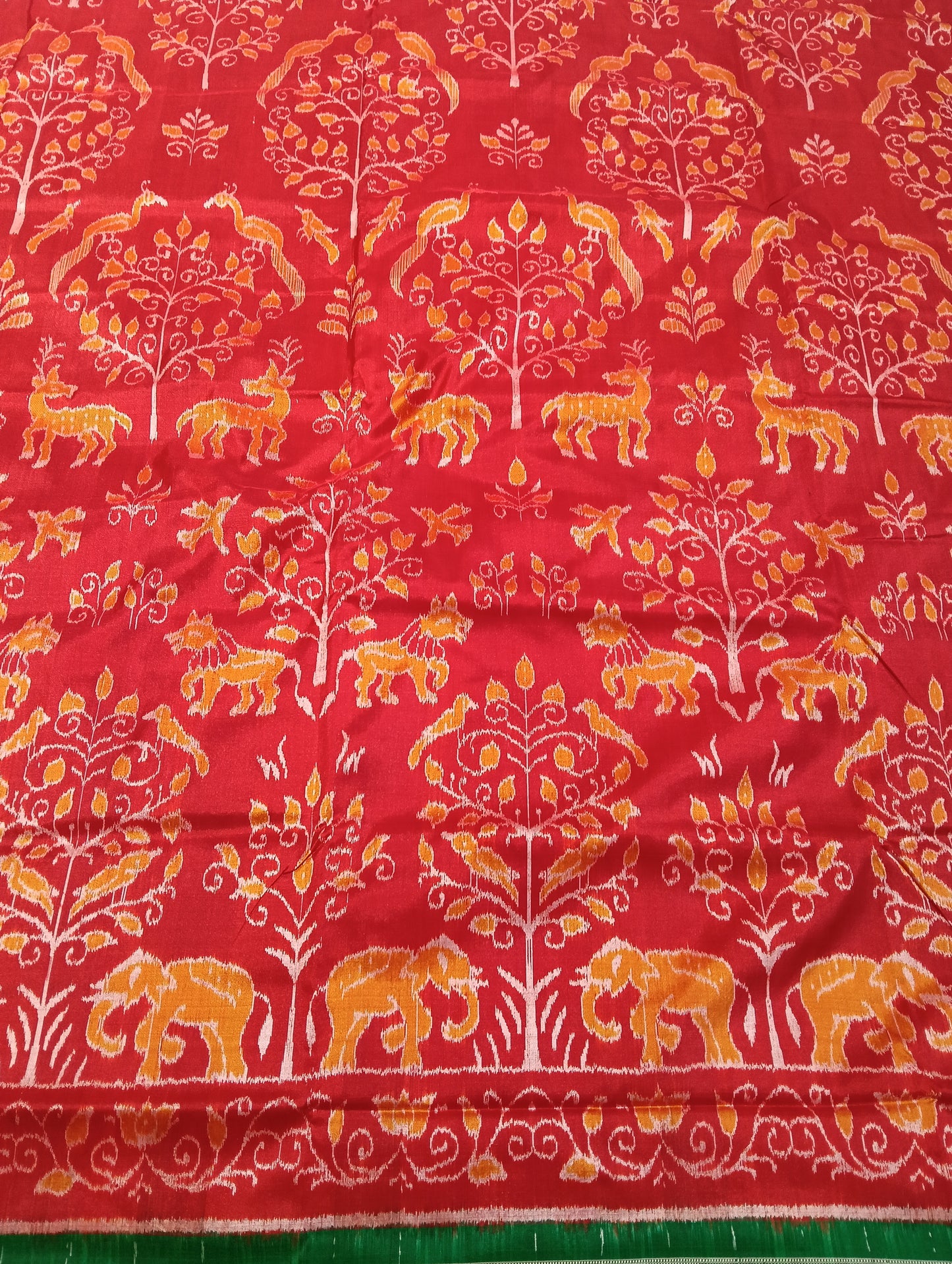 Red green sambalpuri silk saree (3770) - Tilottama