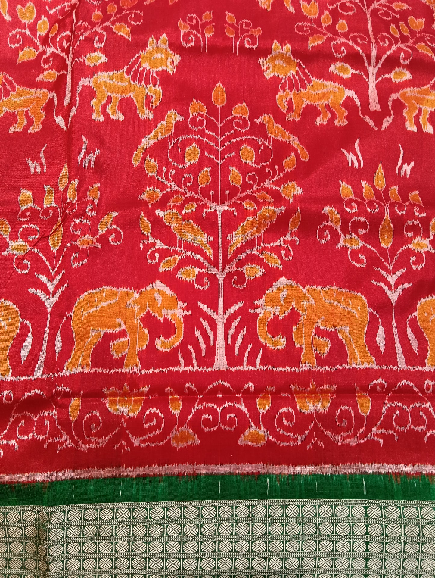 Red green sambalpuri silk saree (3770) - Tilottama