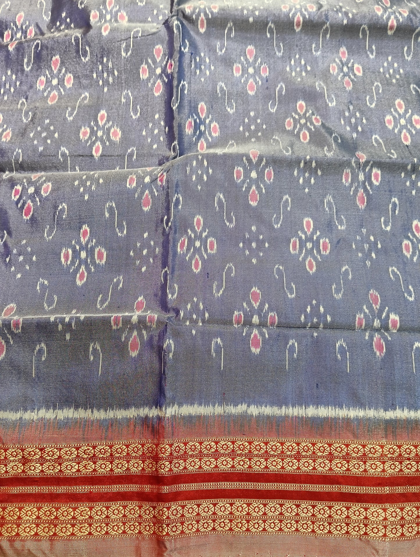 Steel grey coral sambalpuri silk saree (2497) - Tilottama