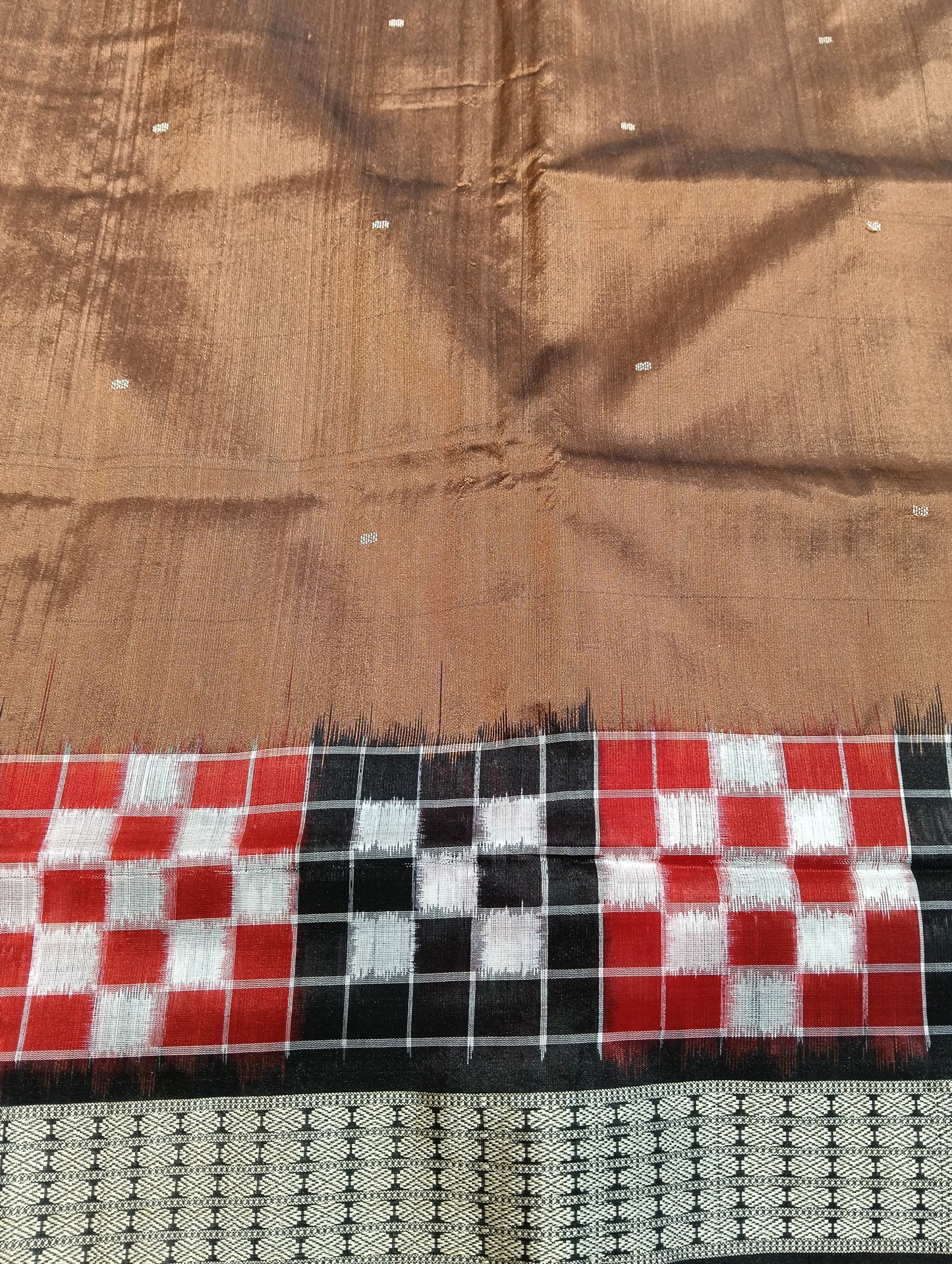 Earth black red white sapta sambalpuri silk saree (2596) - Tilottama