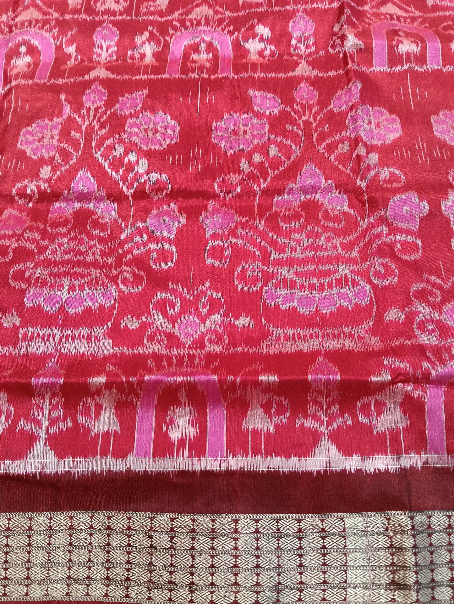 Pink red sambalpuri silk saree (3939) - Tilottama