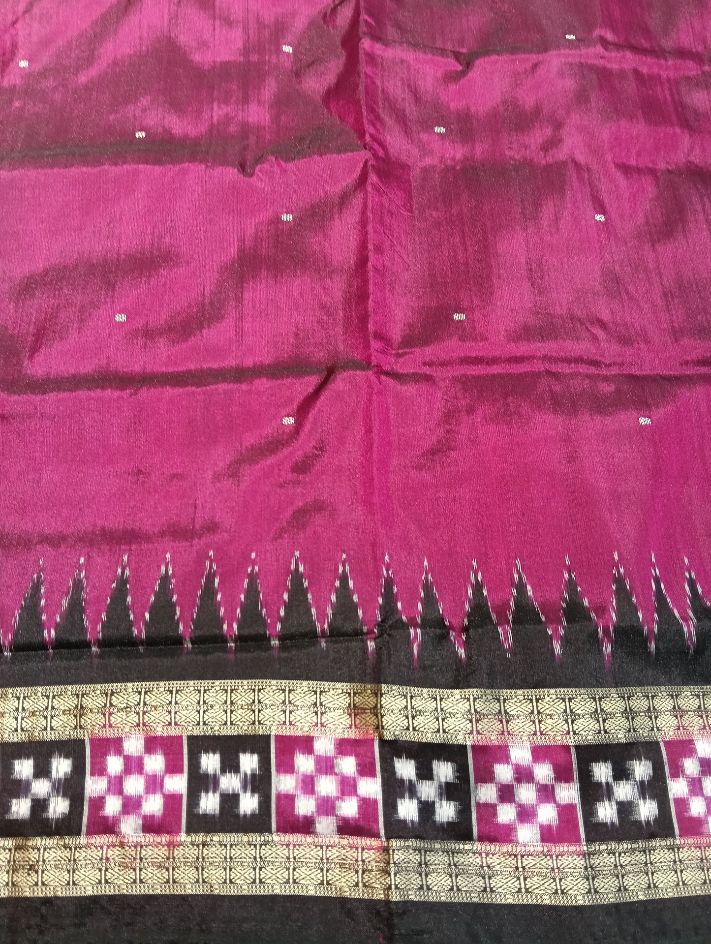 Rani Pink and black sambalpuri silk saree (4222) - Tilottama