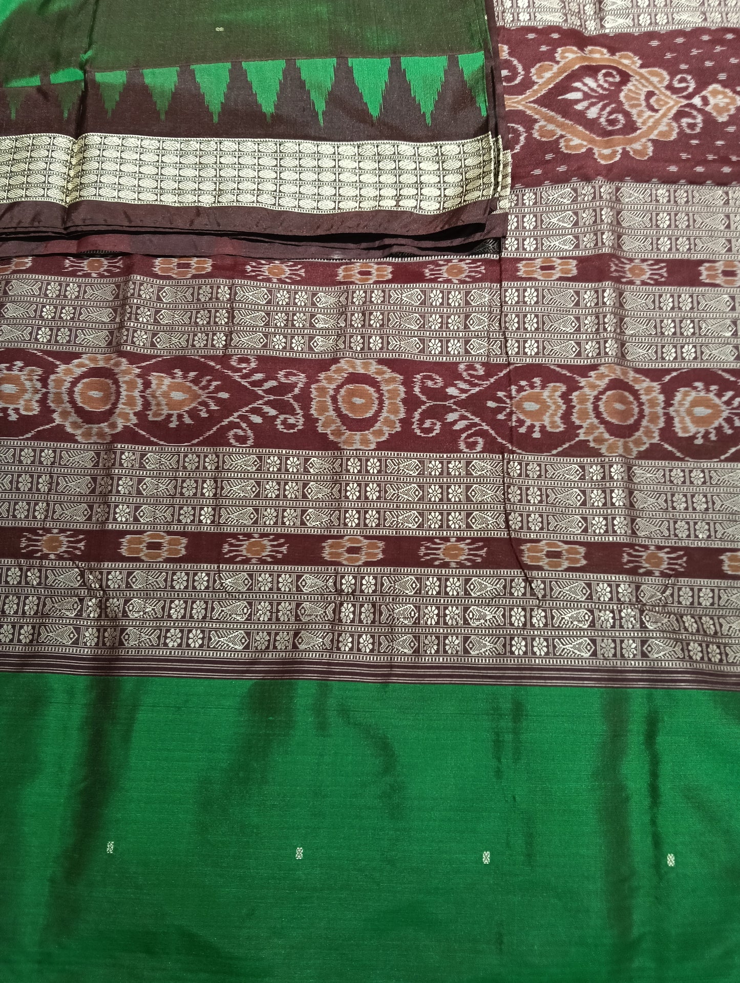 Green coffee sambalpuri silk saree (2291) - Tilottama