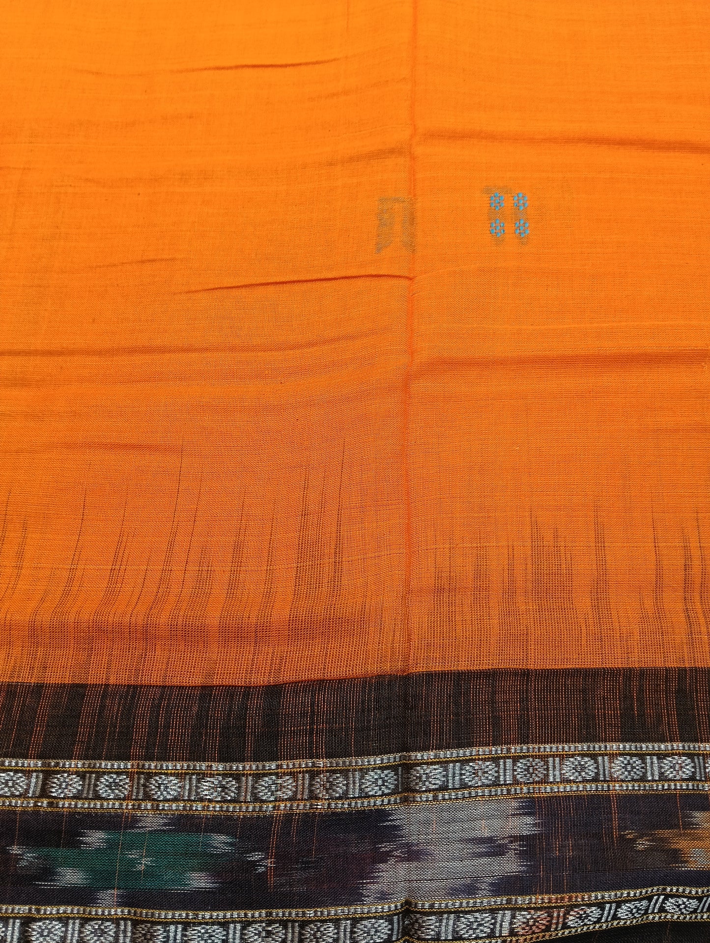 Orange black cotton sambalpuri saree - Tilottama