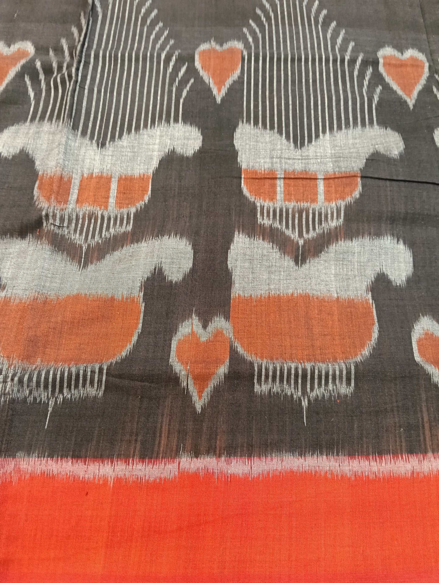 Orange black cotton sambalpuri saree (2038) - Tilottama