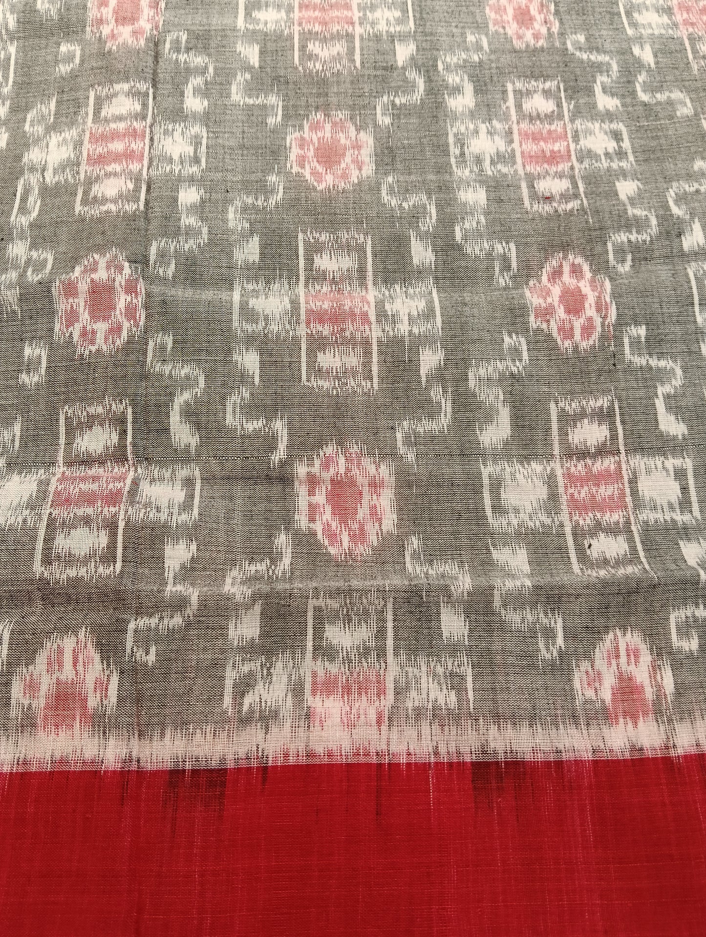 Stone red cotton sambalpuri plane border saree(2257) - Tilottama