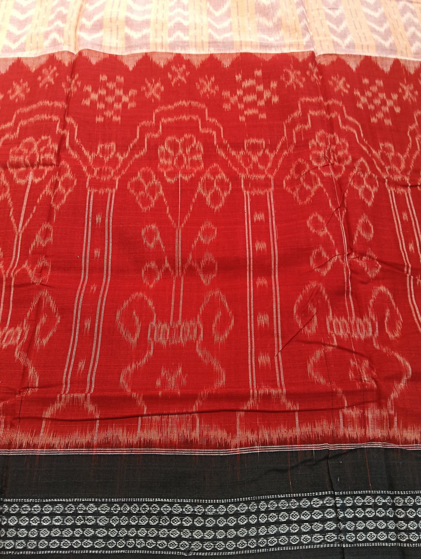 Red baby peach cotton sambalpuri sarer (2780) - Tilottama