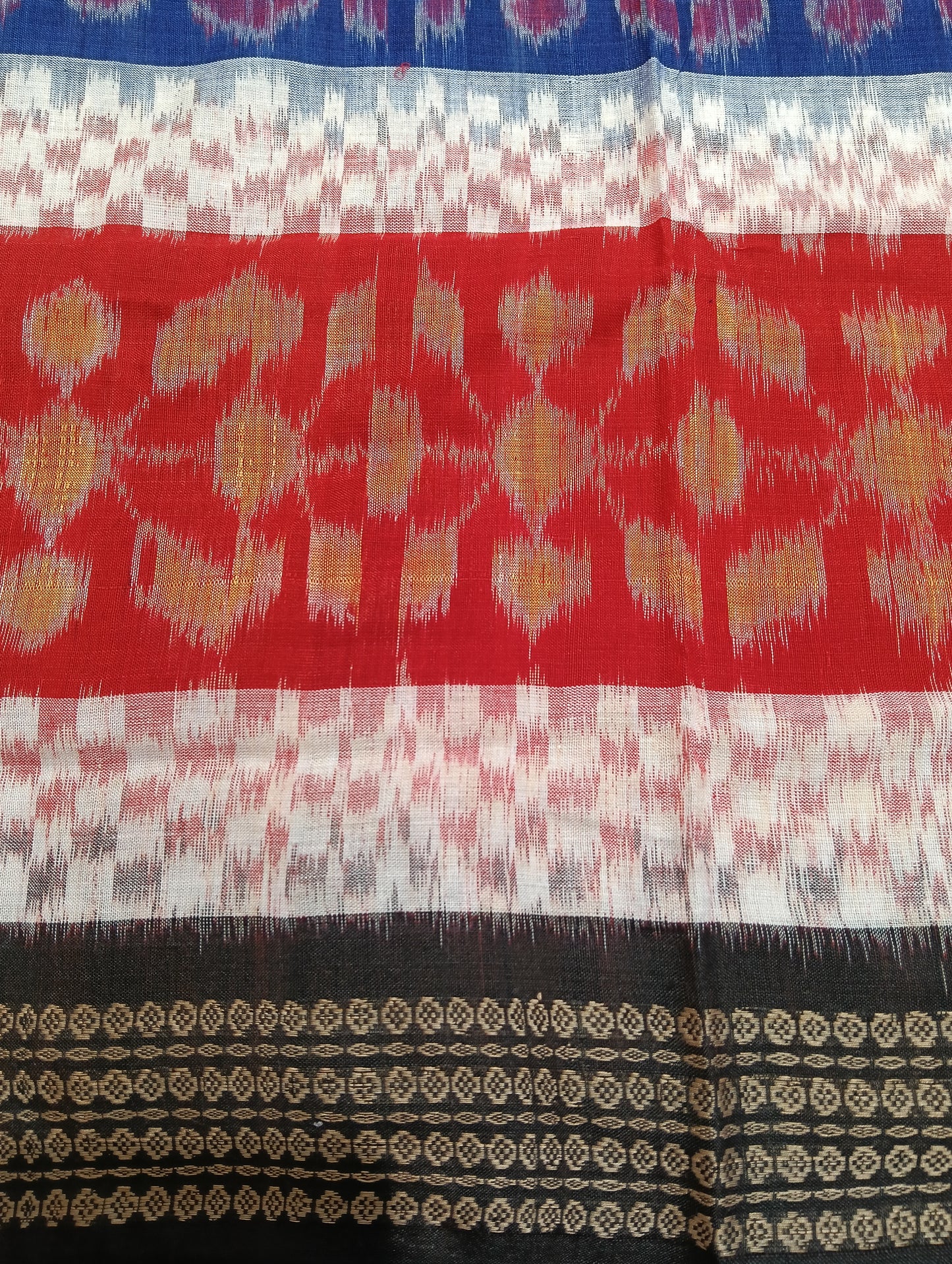 Orange blue black cotton sambalpuri saree (4052) - Tilottama