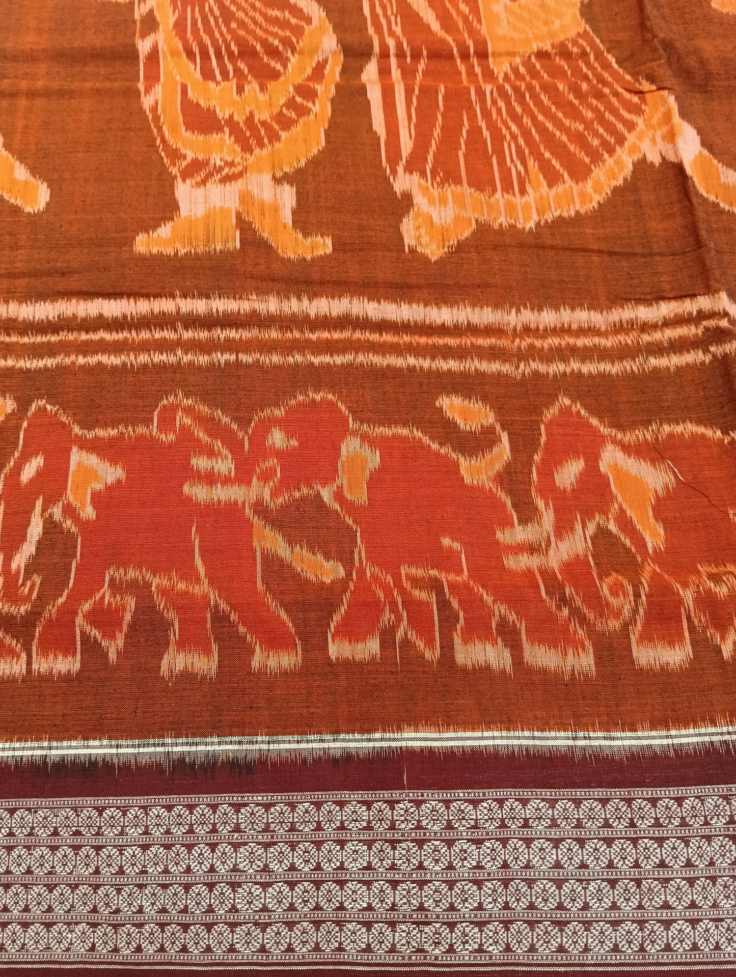 Orange marron cotton Ikat sambalpuri saree (2614) - Tilottama