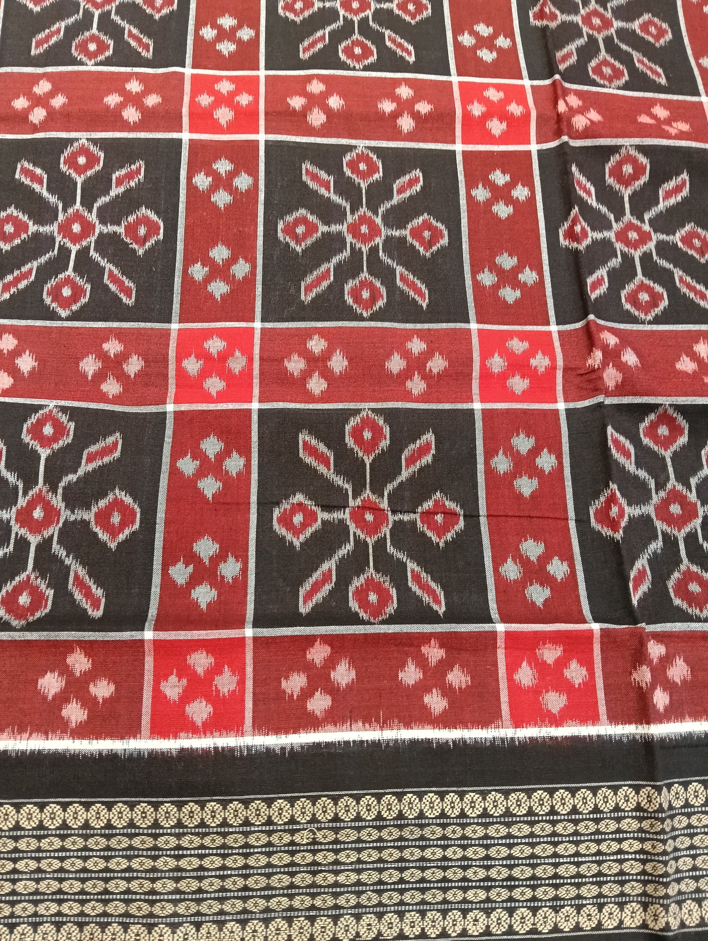Black Red cotton sambalpuri saree (1663) - Tilottama