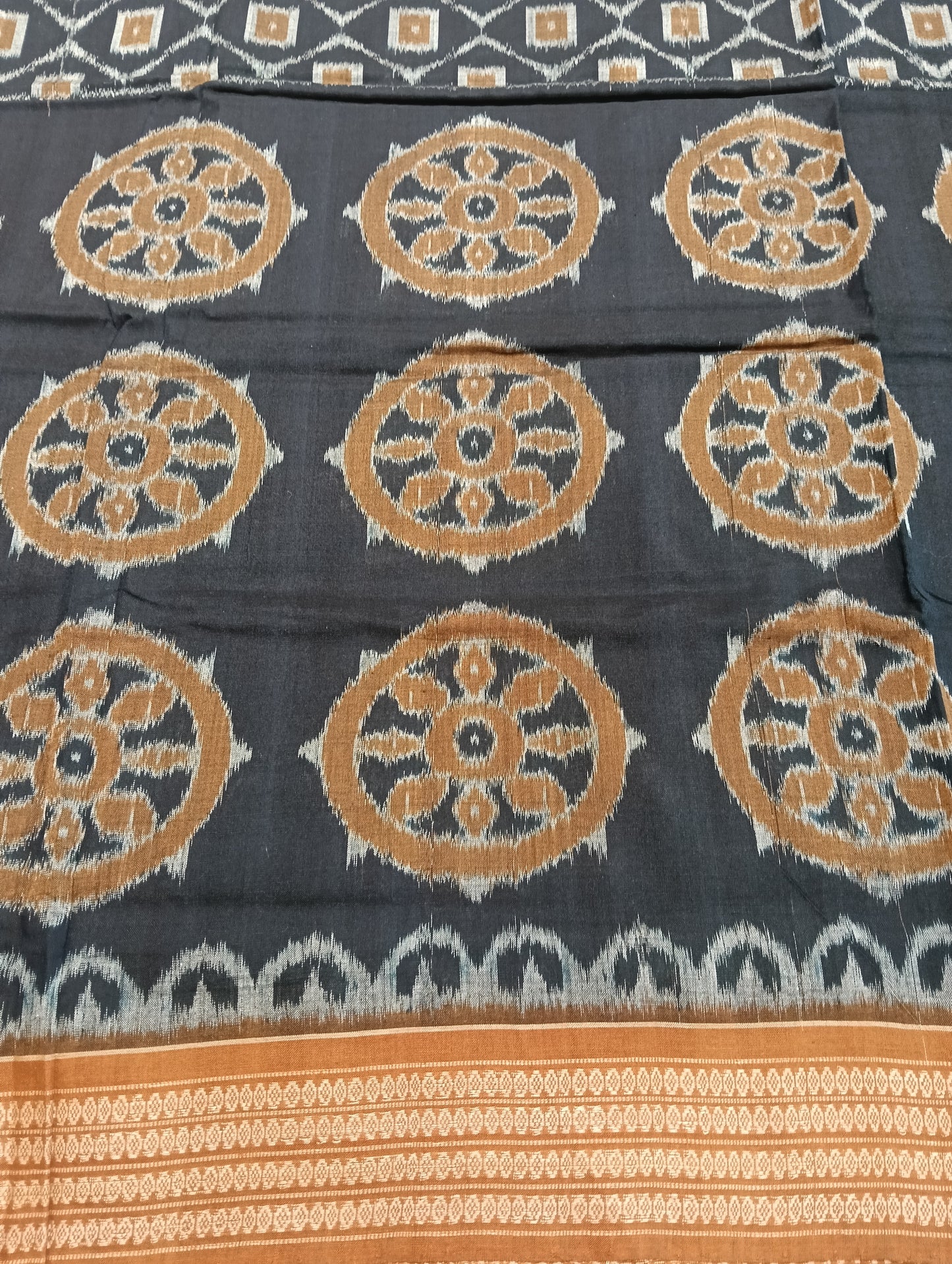Dark rust navy blue cotton sambalpuri saree (1584) - Tilottama