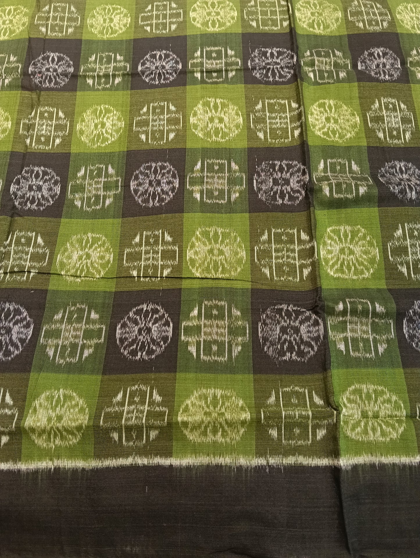 Black green cotton sambalpuri plain border saree (2551) - Tilottama