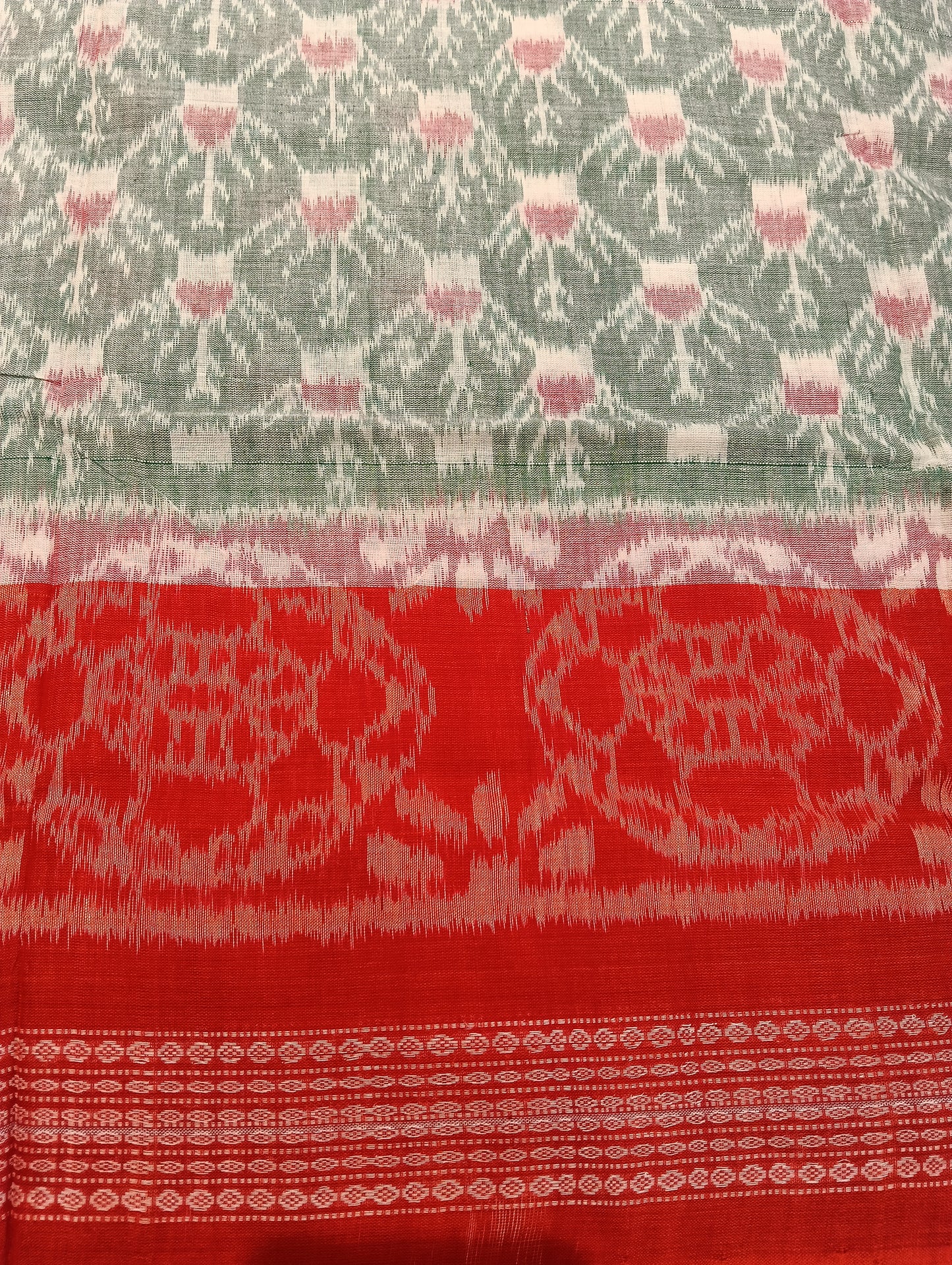 White green orange cotton sambalpuri saree (4053) - Tilottama