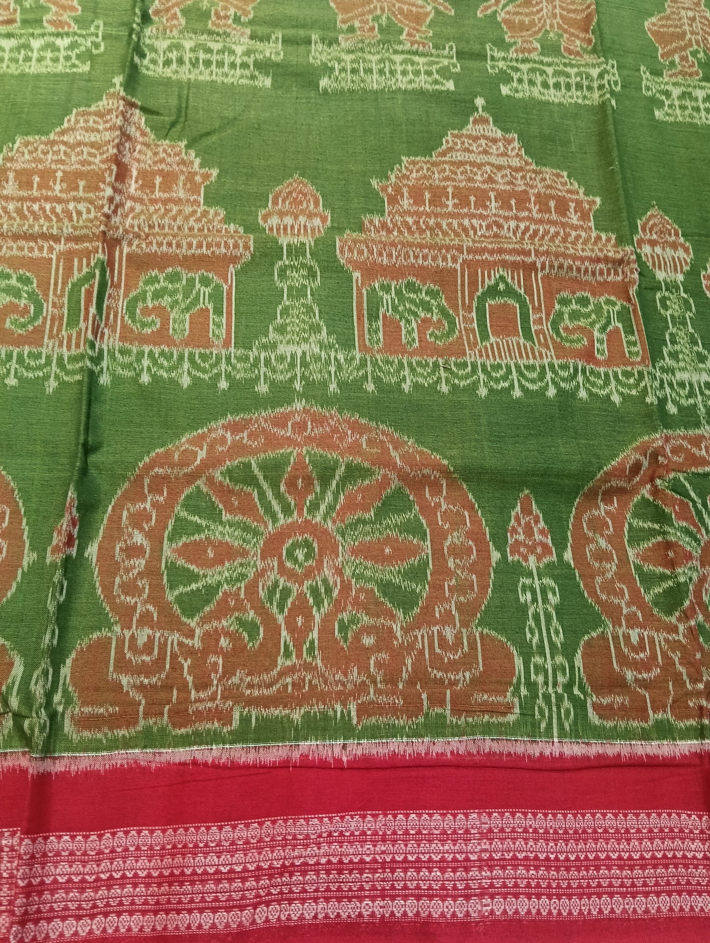 Green red cotton sambalpuri saree (1719) - Tilottama