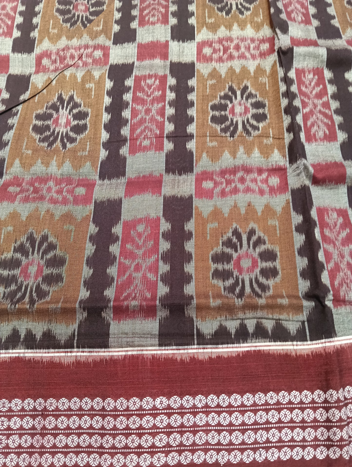 Coffe marron cotton sambalpuri saree (3592) - Tilottama