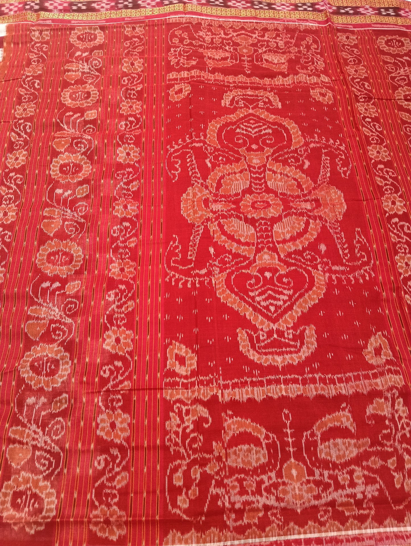 Blue red white sapta cotton sambalpuri saree (4212) - Tilottama