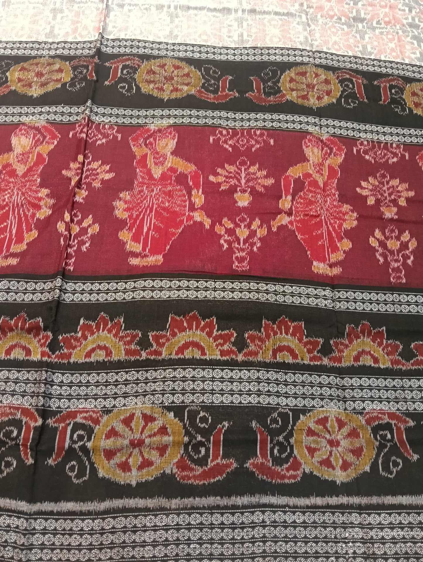 Black marron eight border cotton sambalpuri saree (2788) - Tilottama