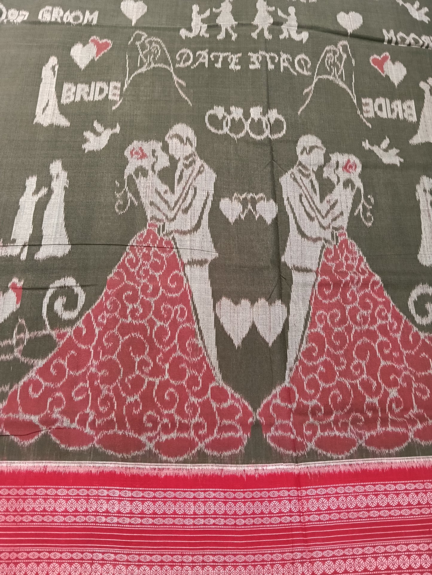 Olive red cotton sambalpuri saree (2612) - Tilottama