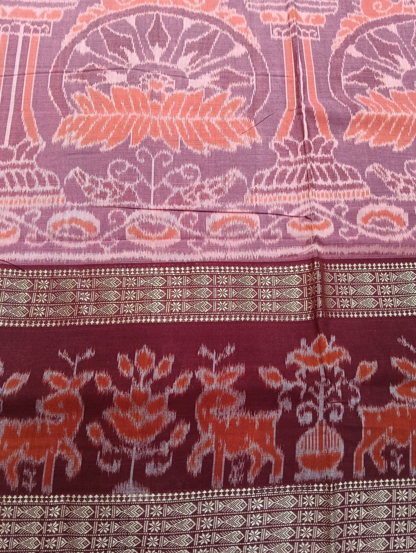 Pink marron cotton sambalpuri saree (4209) - Tilottama