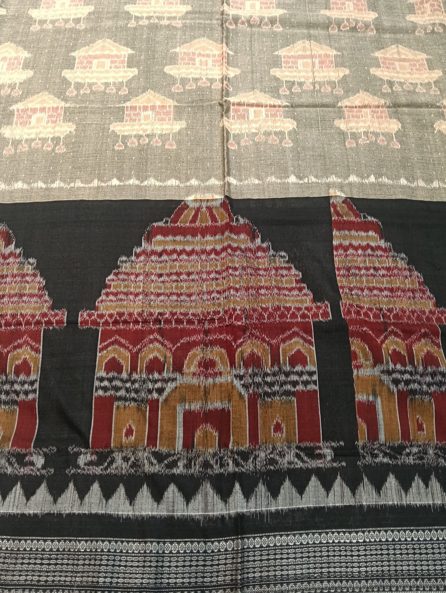 Grey black cotton sambalpuri saree (3046) - Tilottama