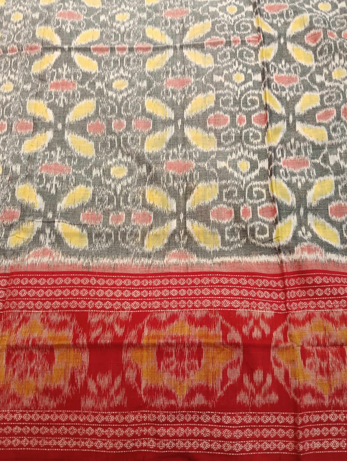 Stone red double border cotton sambalpuri saree (4058) - Tilottama