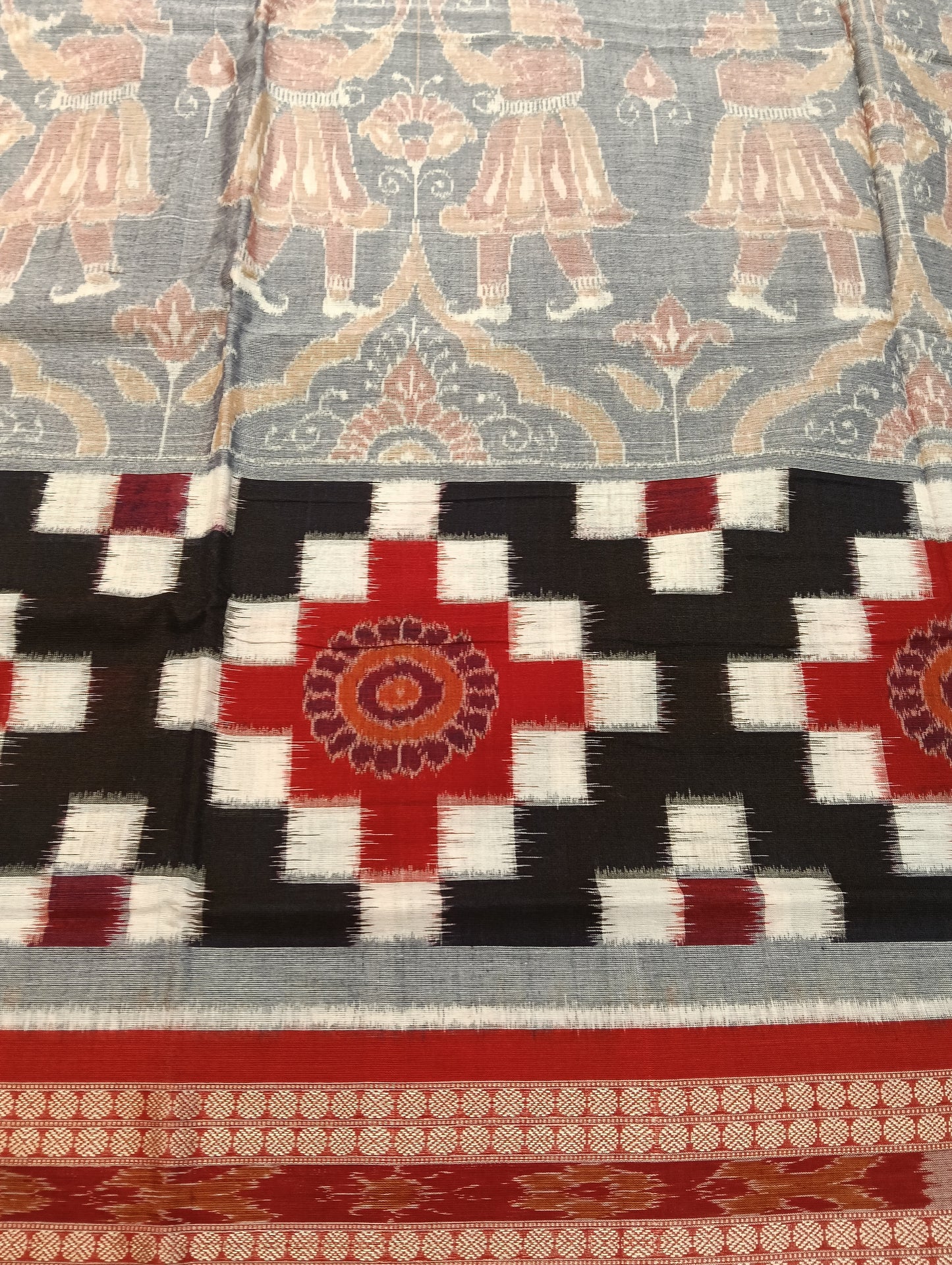 Silver red sapta cotton sambalpuri saree (2799) - Tilottama