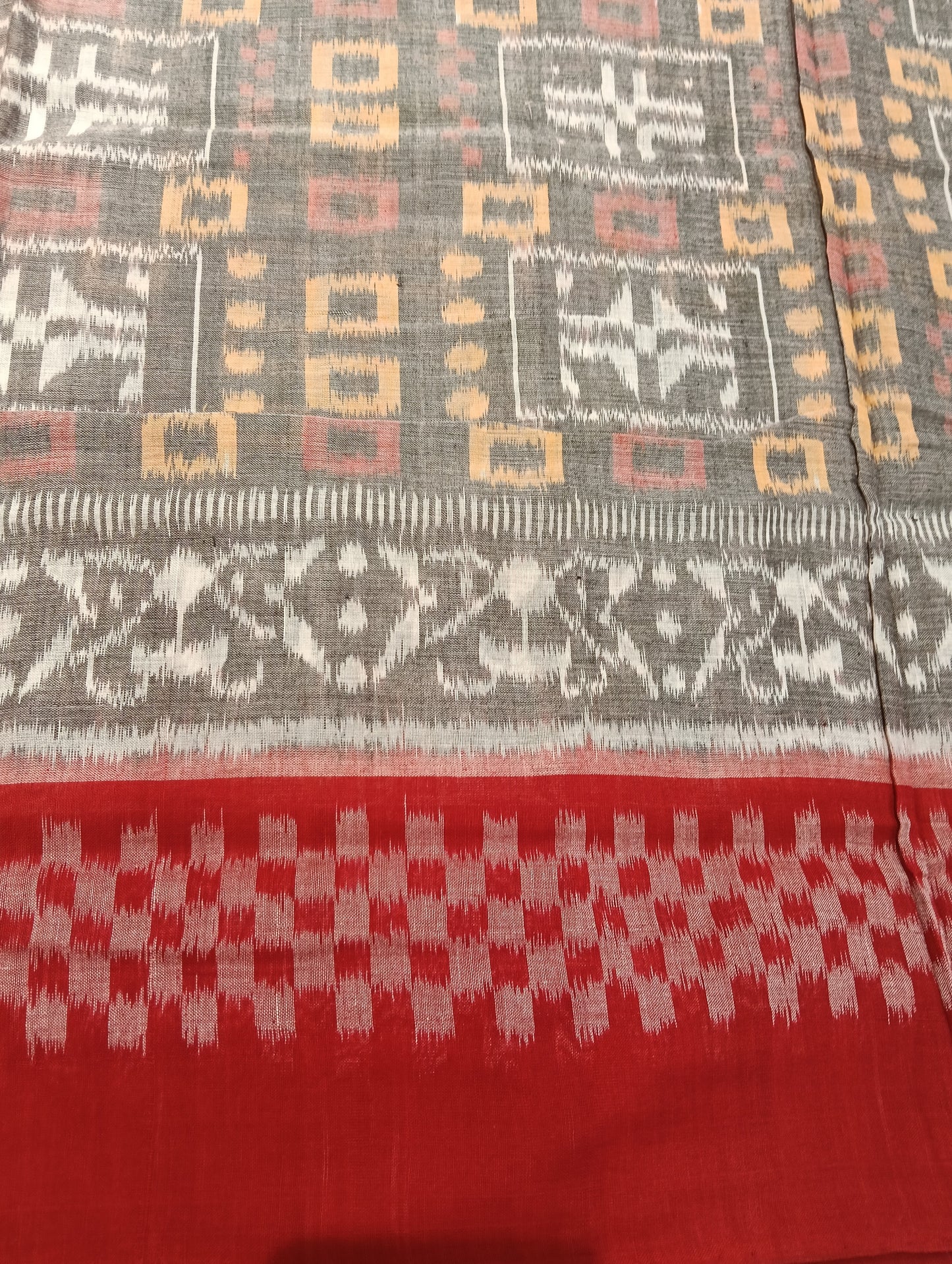 Silver red plain border cotton sambalpuri saree (2938) - Tilottama