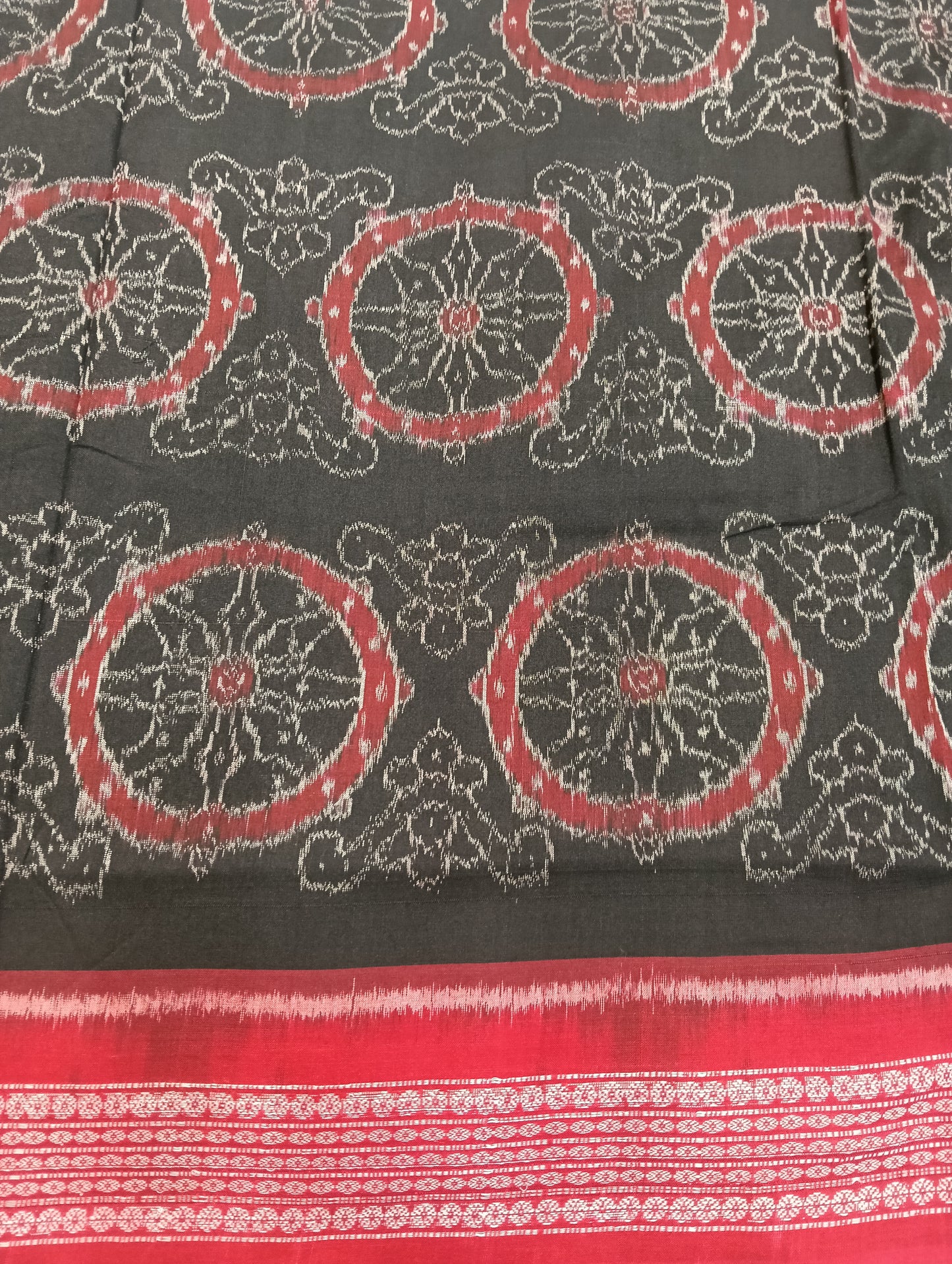 Black red cotton sambalpuri saree (3056) - Tilottama