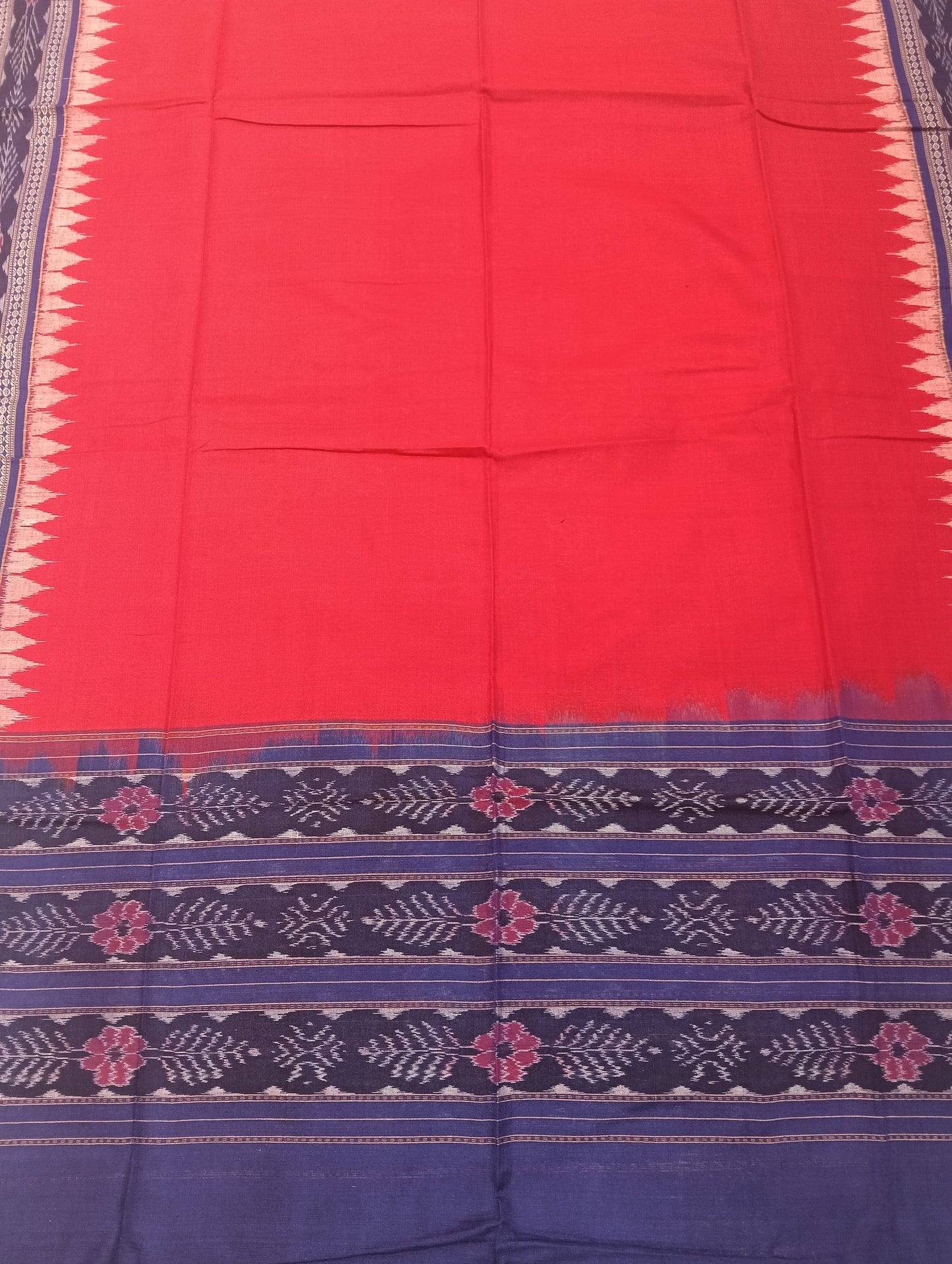 Red blue white sapta sambalpuri dress material set - Tilottama