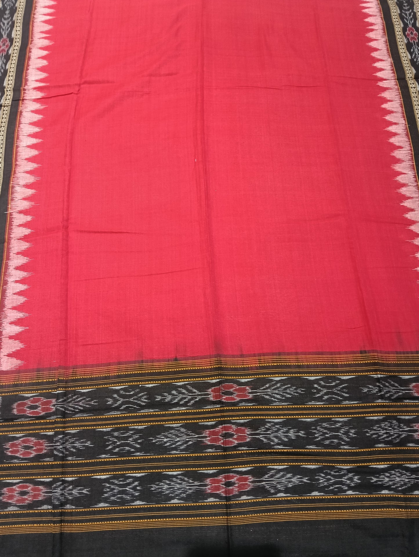 Red black white sapta sambalpuri dress material set - Tilottama