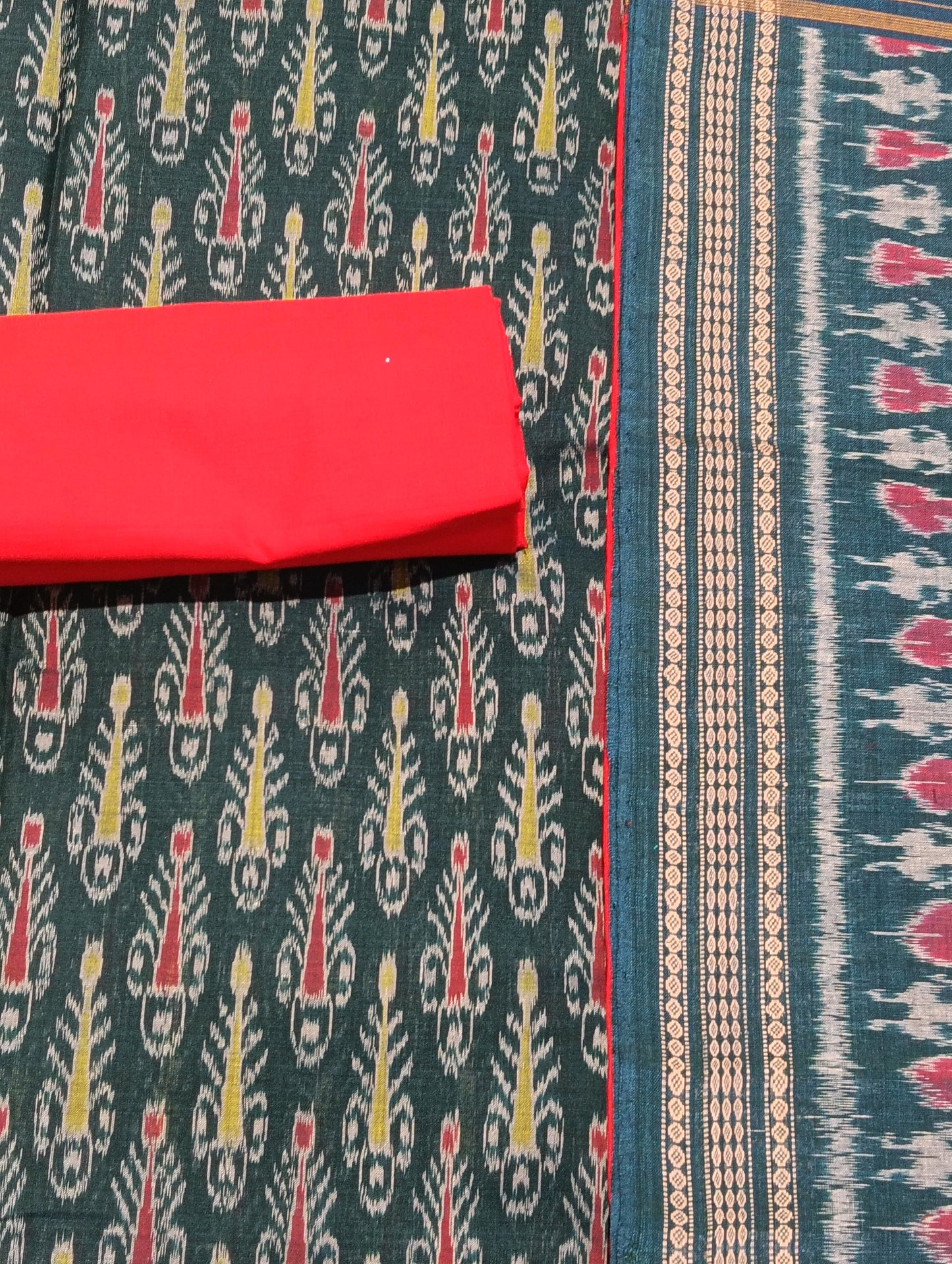 Ocean blue red sambalpuri dress material set - Tilottama