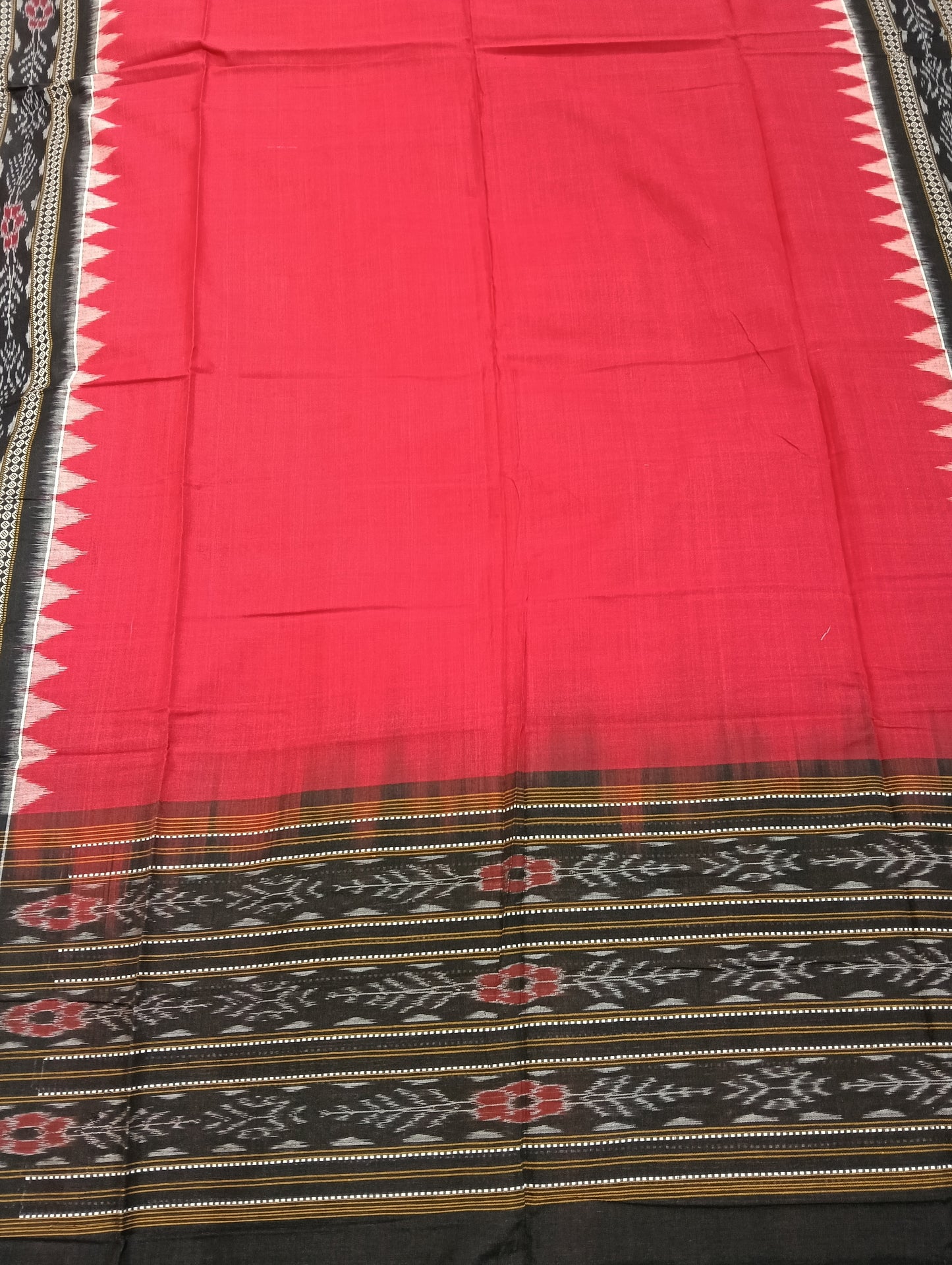 Black red sambalpuri dress material set - Tilottama
