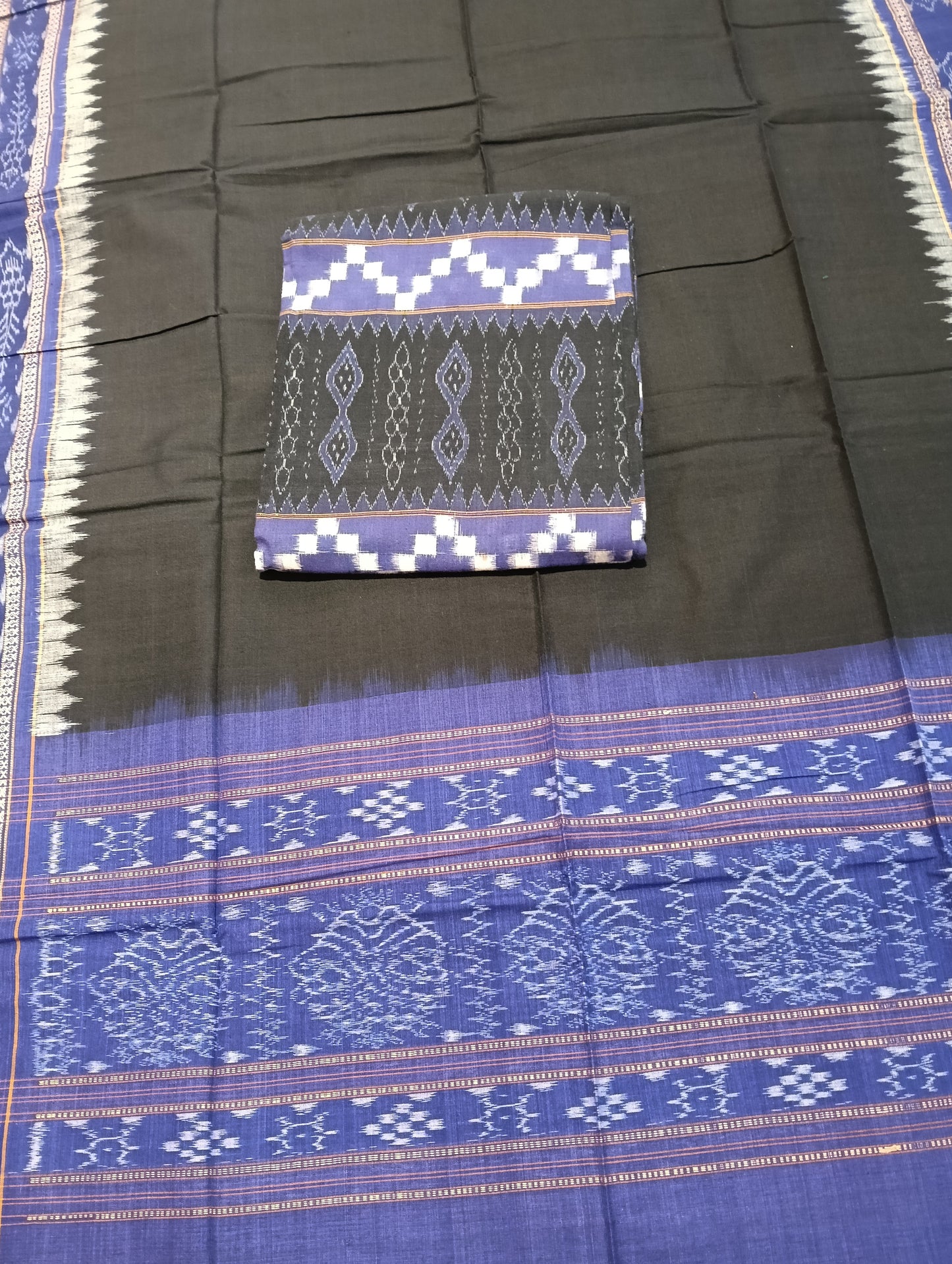 Black blue sambalpuri dress material set - Tilottama