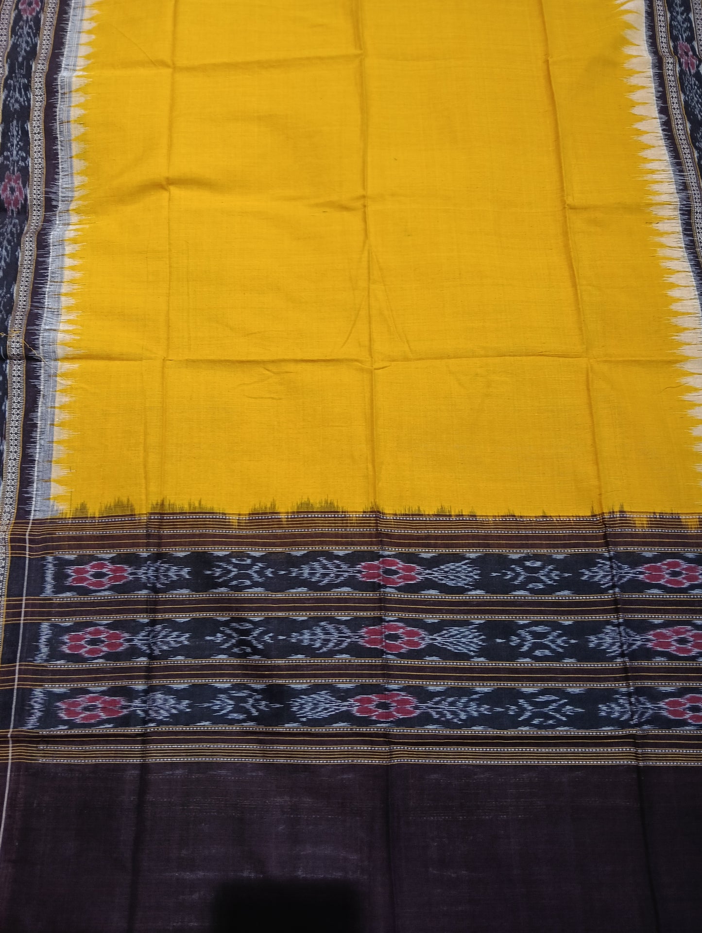 Marron yellow sambalpuri dress material set - Tilottama