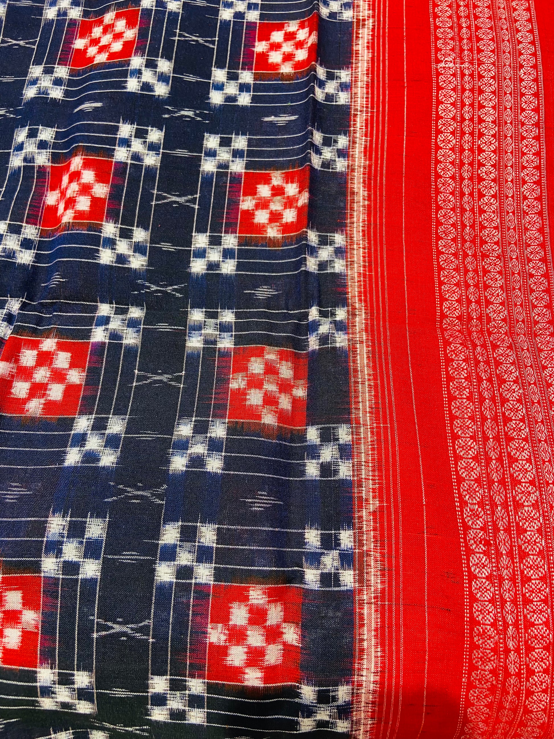 Blue Red Sapta Sambalpuri Ikat Saree - Tilottama
