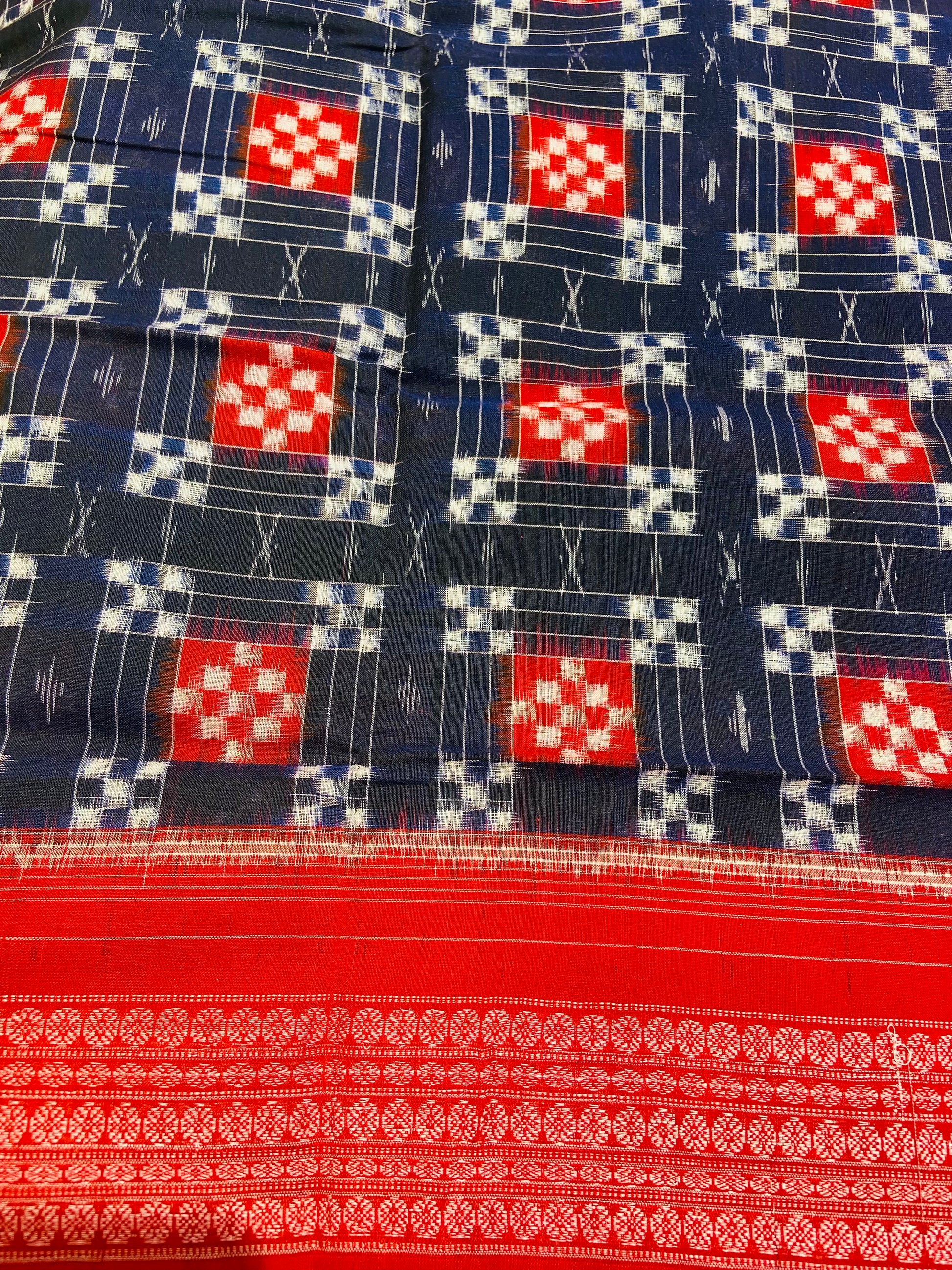 Blue Red Sapta Sambalpuri Ikat Saree - Tilottama