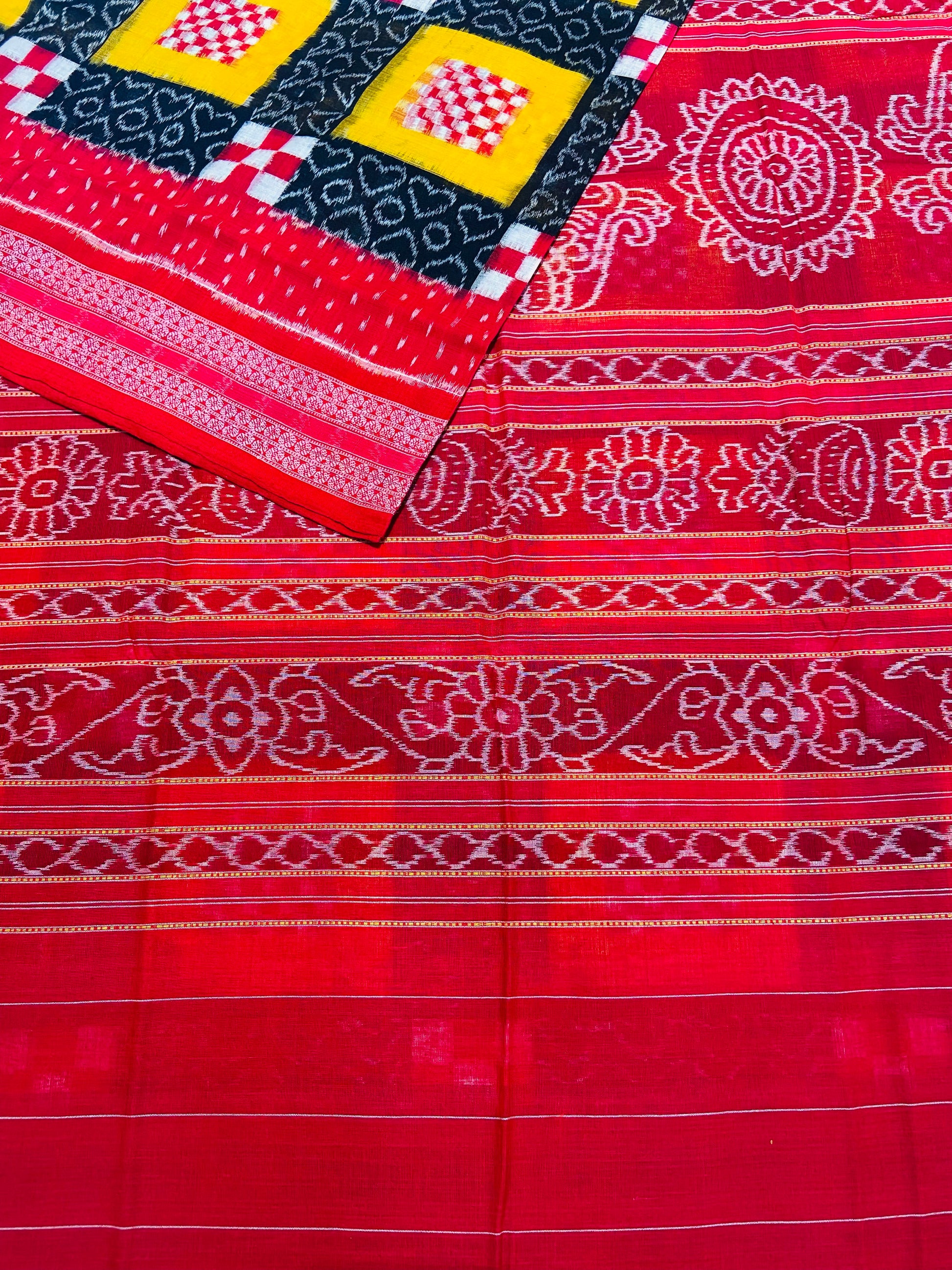 Black Yellow Red Sapta Sambalpuri Ikat Saree - Tilottama
