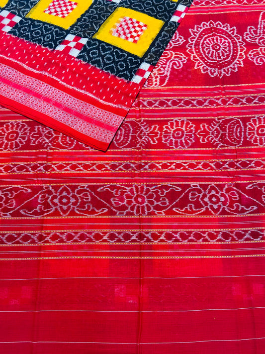 Black Yellow Red Sapta Sambalpuri Ikat Saree - Tilottama