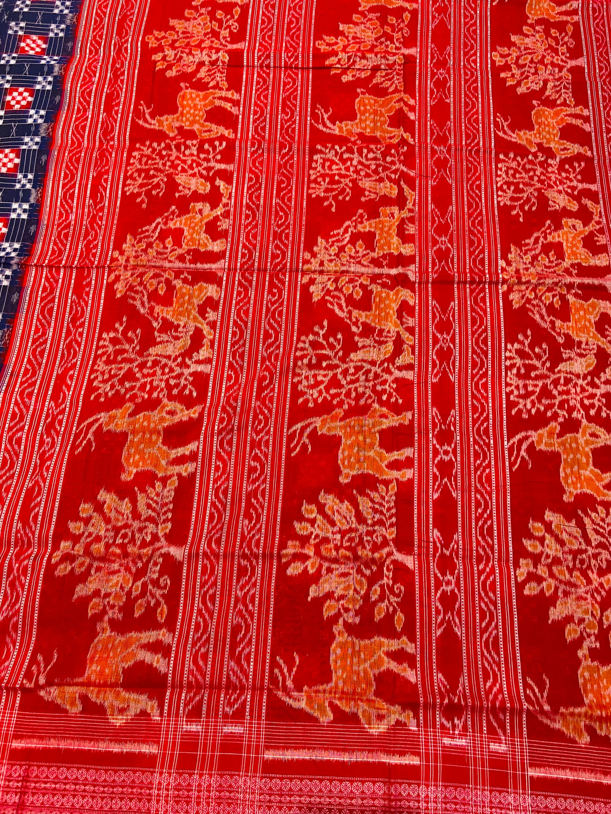 Blue Red Sapta Sambalpuri Ikat Saree - Tilottama