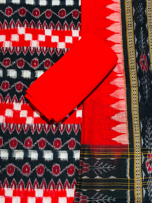 Red Black Sapta Sambalpuri Dress Material Set - Tilottama
