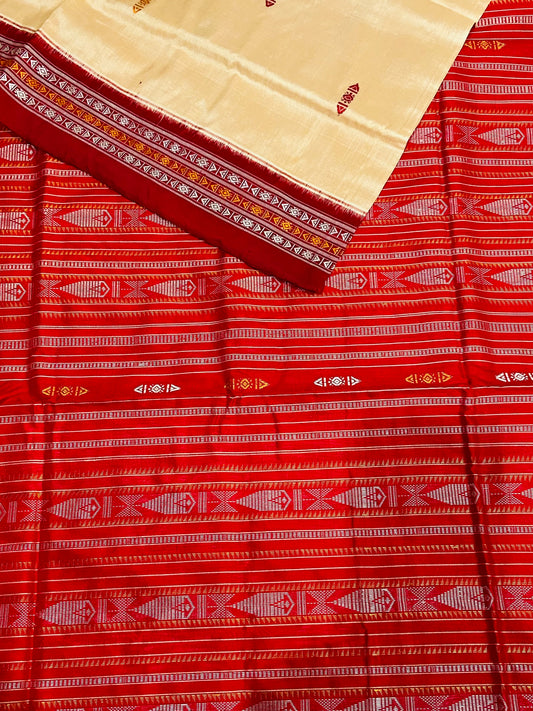 Cream and Red Habaspuri Silk Patta Saree - Tilottama