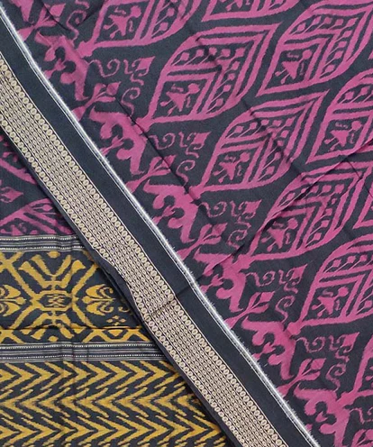 Black Purple Sambalpuri Ikat Cotton Saree - Tilottama