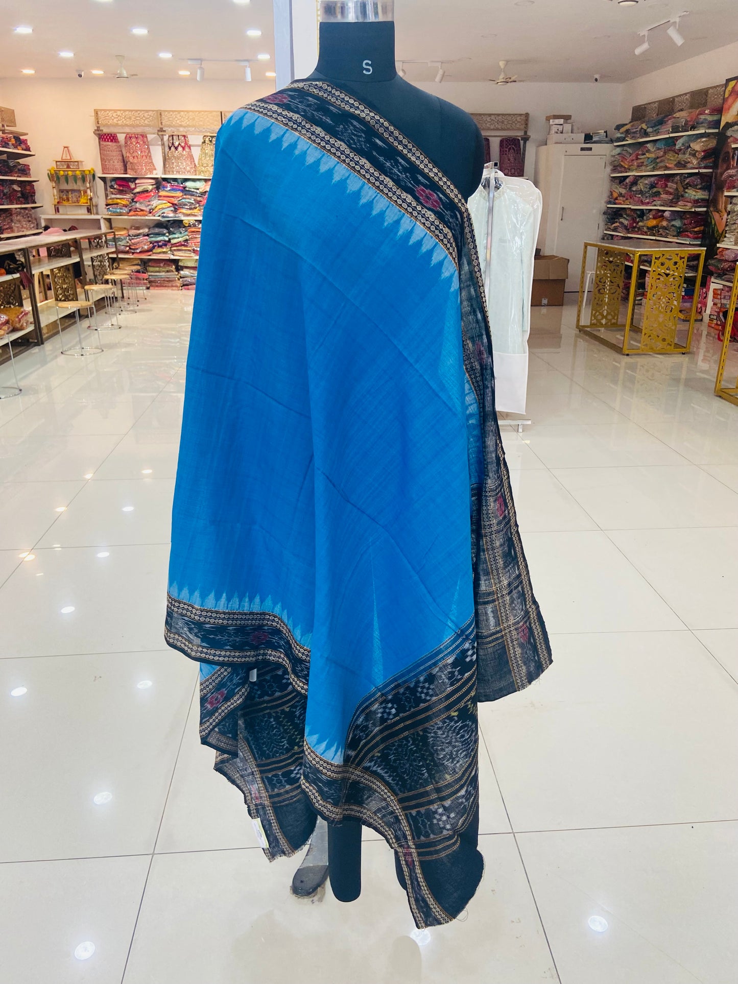 Blue and Black Sambalpuri Dupatta - Tilottama