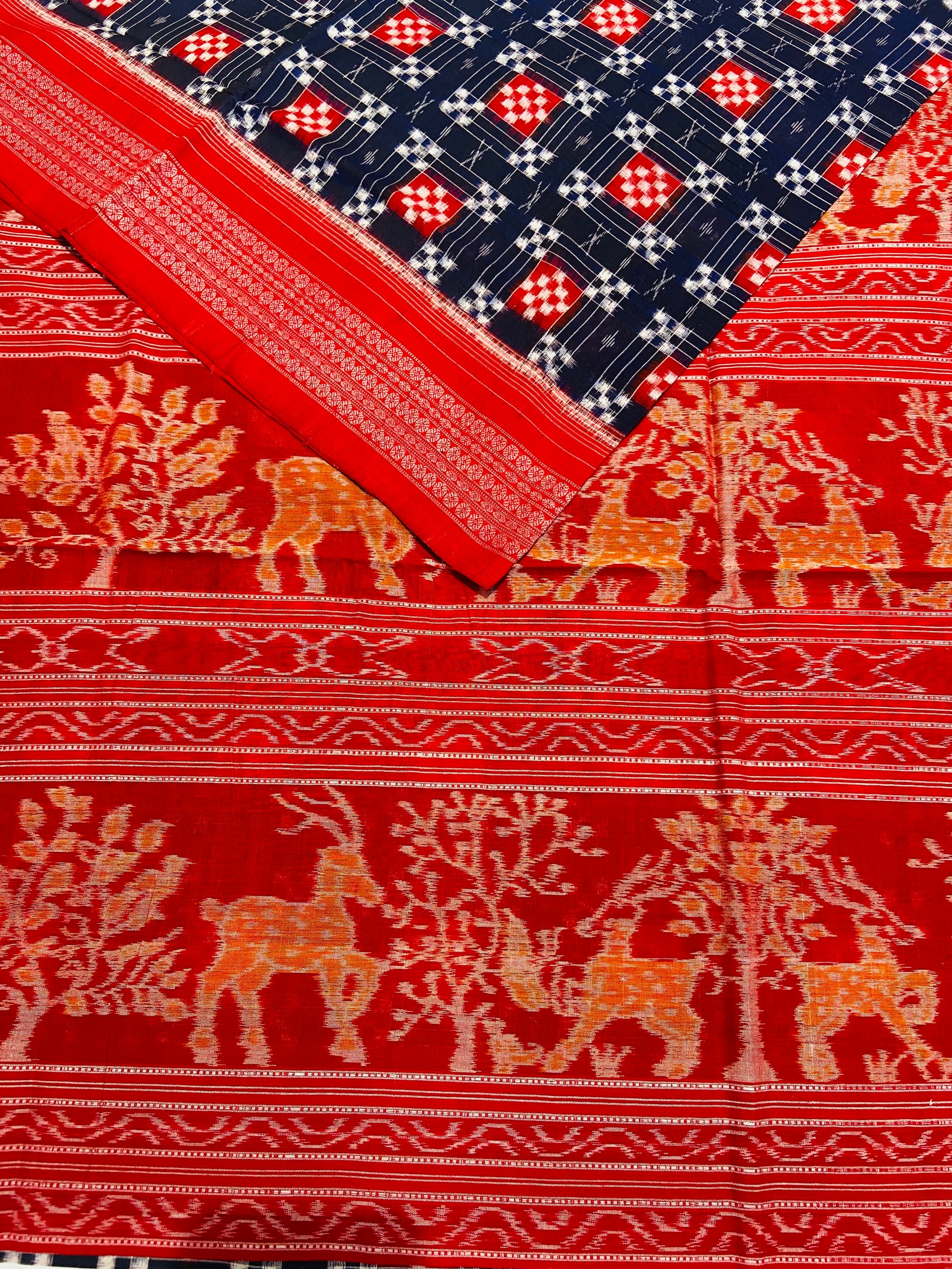 Blue Red Sapta Sambalpuri Ikat Saree - Tilottama