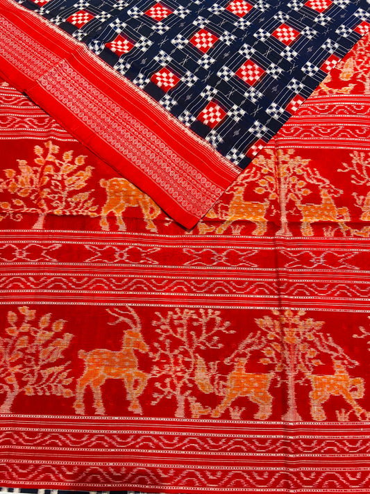 Blue Red Sapta Sambalpuri Ikat Saree - Tilottama