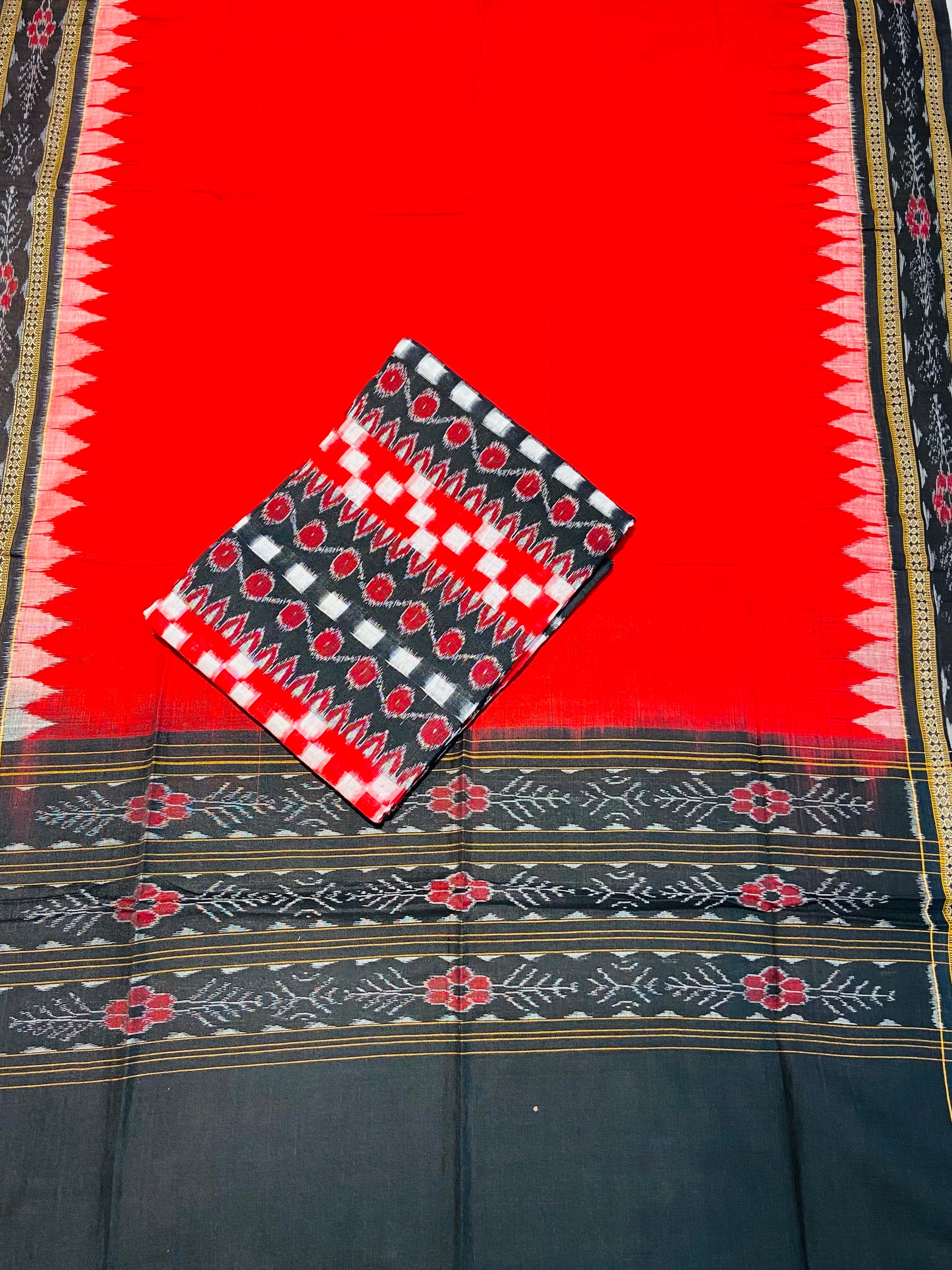 Red Black Sapta Sambalpuri Dress Material Set - Tilottama