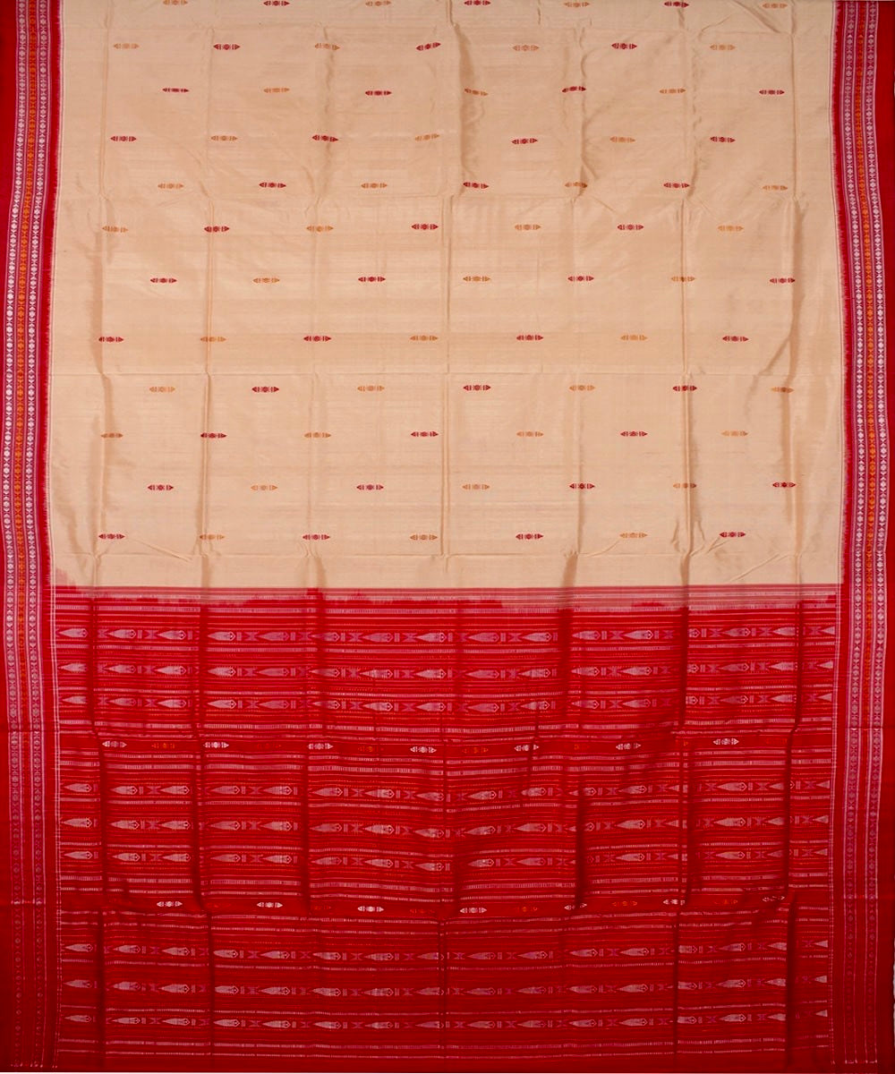 Cream and Red Habaspuri Silk Patta Saree - Tilottama