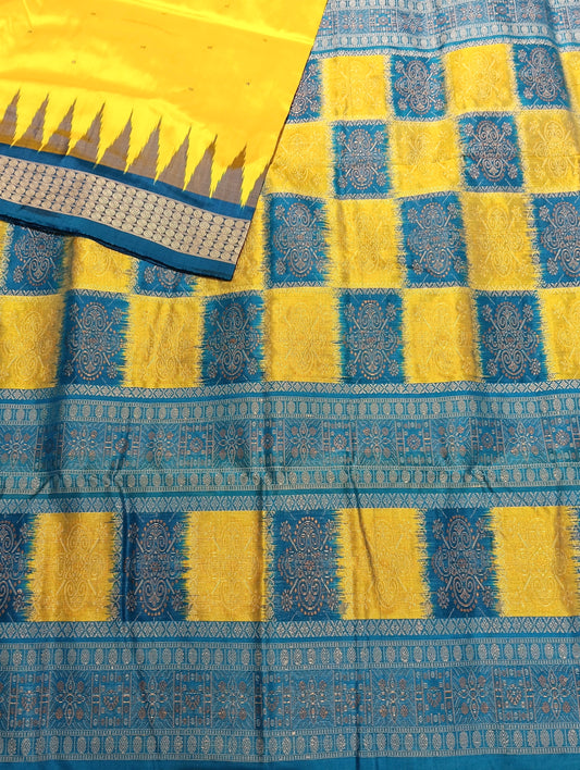 Yellow sky sambalpuri silk patta saree - Tilottama