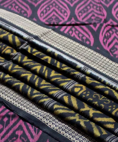Black Purple Sambalpuri Ikat Cotton Saree - Tilottama